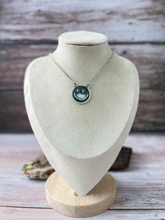 Handmade Sterling Silver Kingman Turquoise Smiley Necklace with Signed Nizhoni (1)