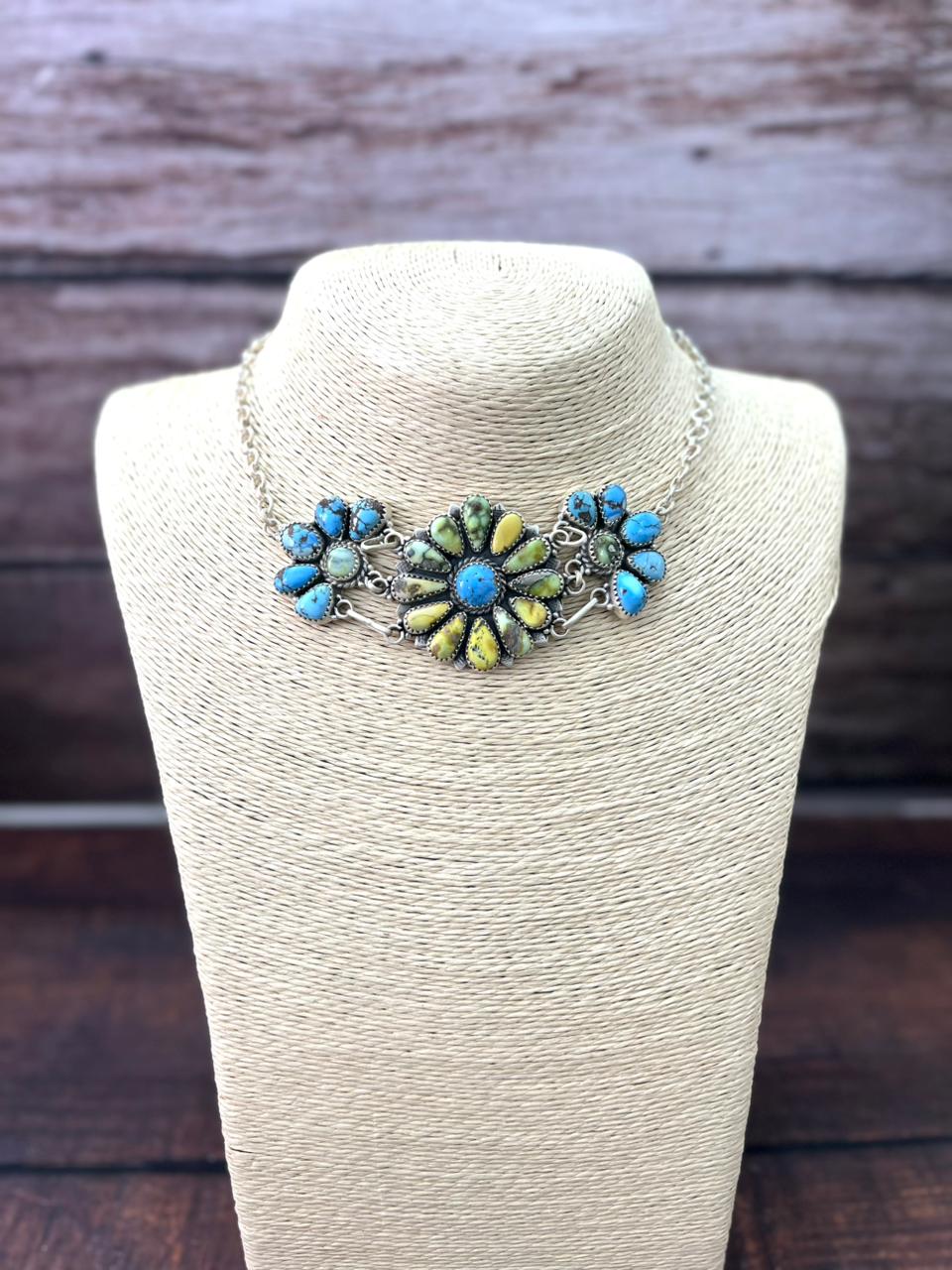 Handmade Sterling Silver Palomino with Golden Hills Turquoise Choker Necklace "Signed Nizhoni"