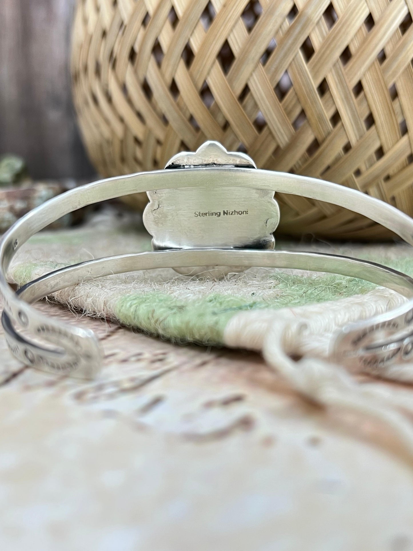 Handmade Sterling Silver Cotton Candy Turquoise SaguaroCuff Bracelet with Signed Nizhoni