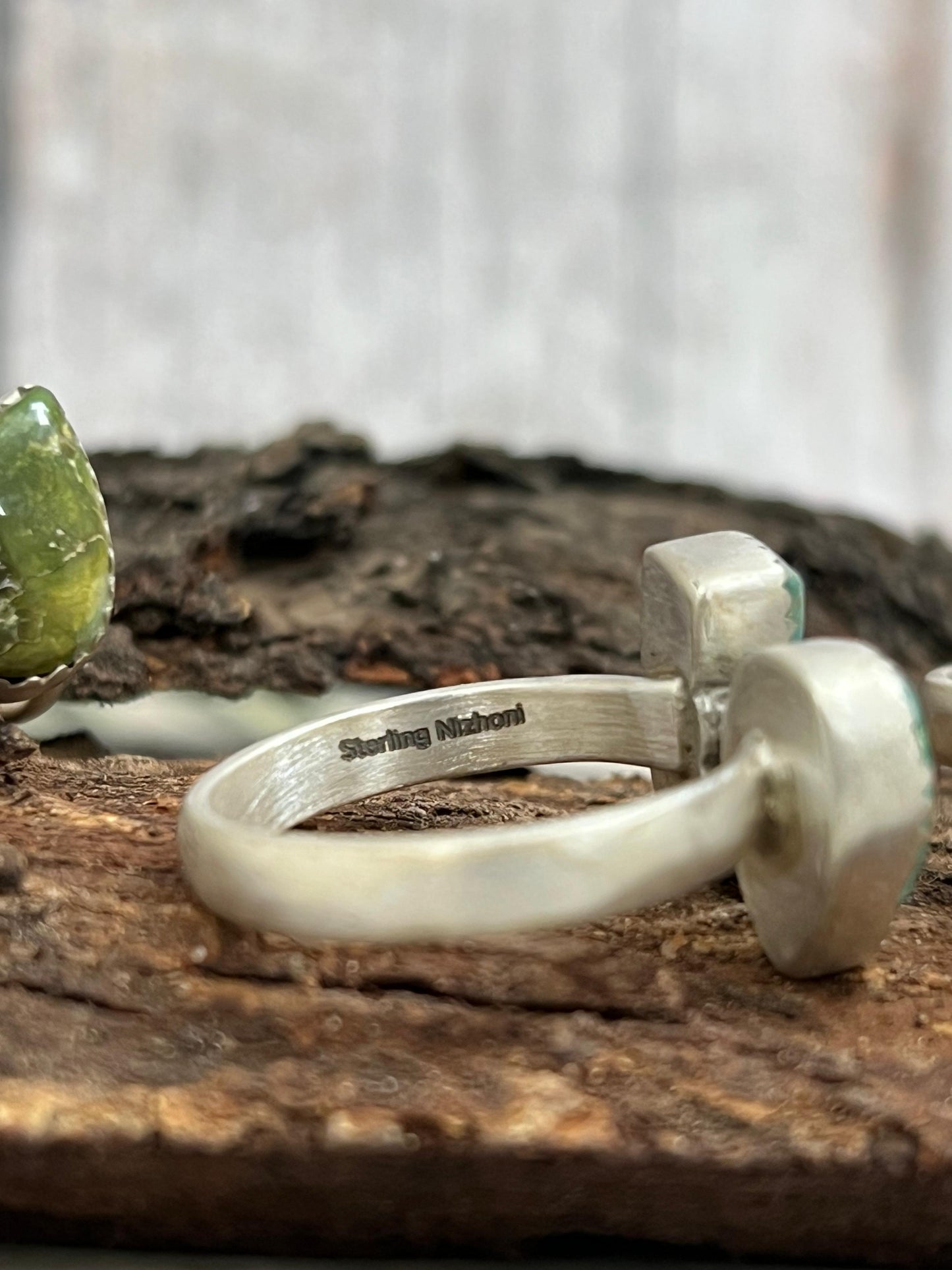 Handmade Sterling Silver Sonoran Mountain Turquoise Adjustable Ring with Signed Nizhoni