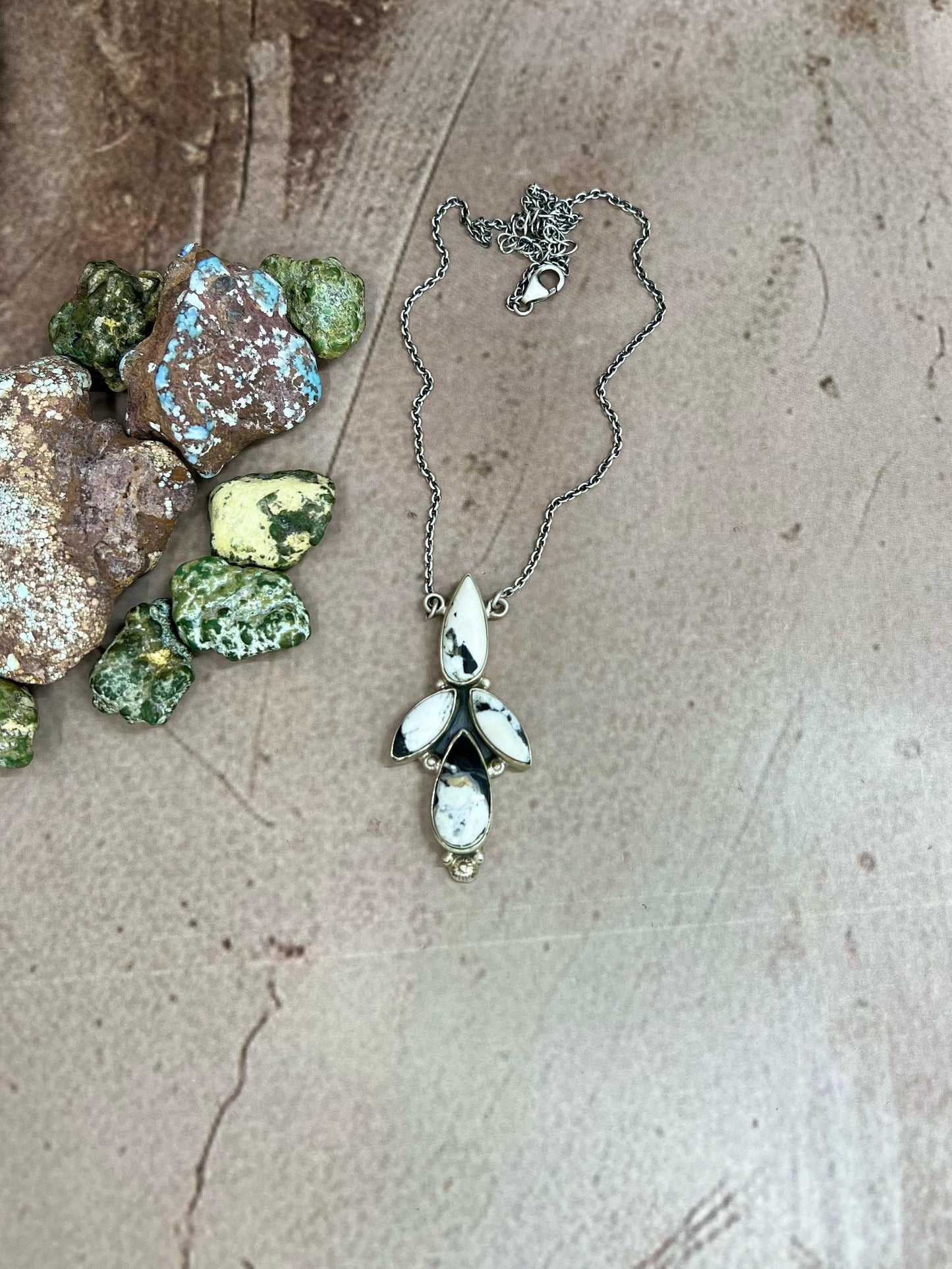 Handmade Sterling Silver White Buffalo Turquoise Necklace with Signed Nizhoni (5)