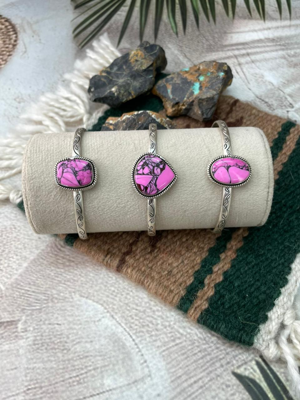 Handmade Sterling Silver Cherry Blossom Cuff Bracelet "Signed Nizhoni"