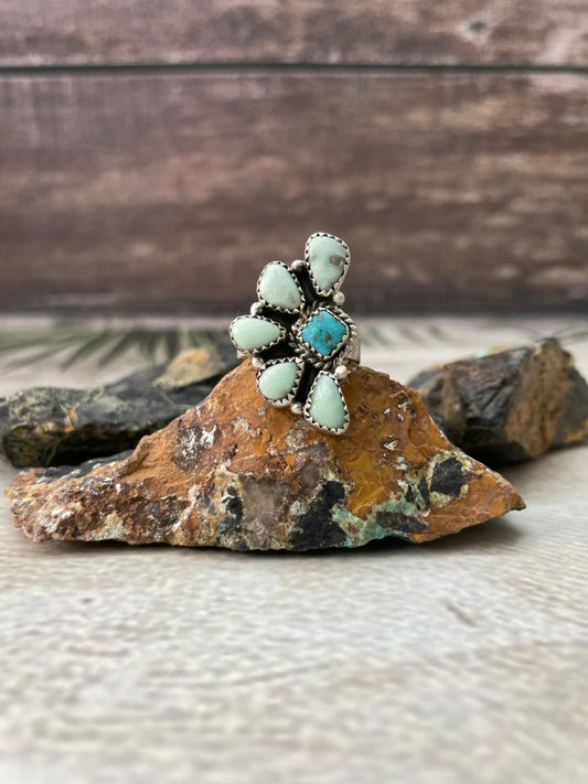 Handmade Sterling Silver Paloma with White Water Adjustable Ring "Signed Nizhoni"