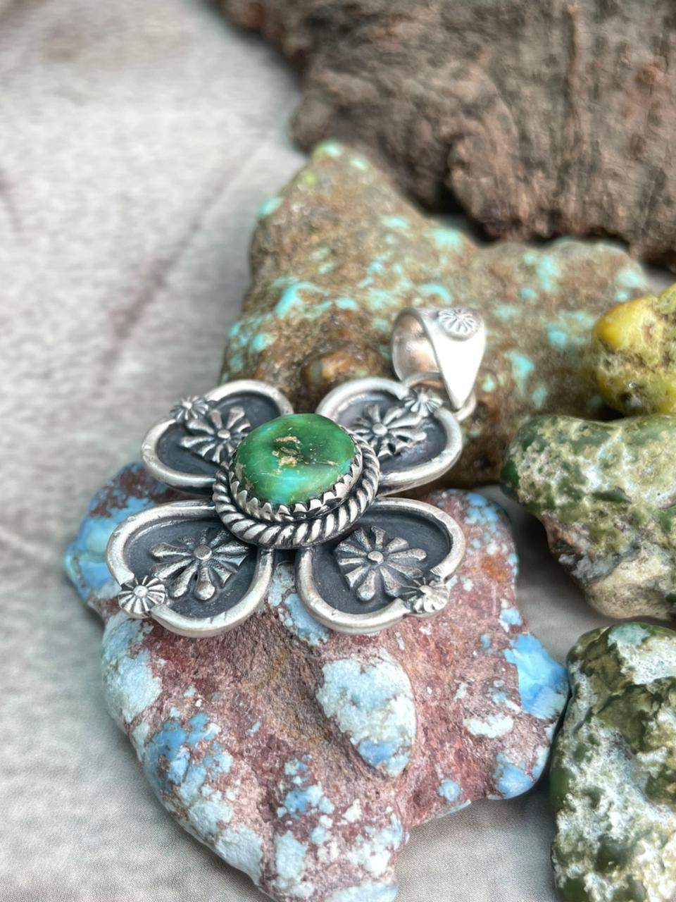 Handmade Sterling Silver Sonoran Mountain Turquoise Pendant "Signed Nizhoni"