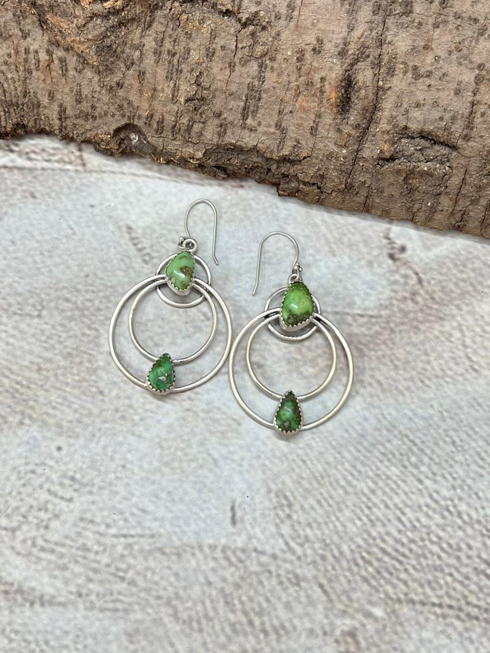 Handmade Sterling Silver Sonoran Mountain Turquoise Dangle Hoop Earrings with Signed Nizhoni (2)