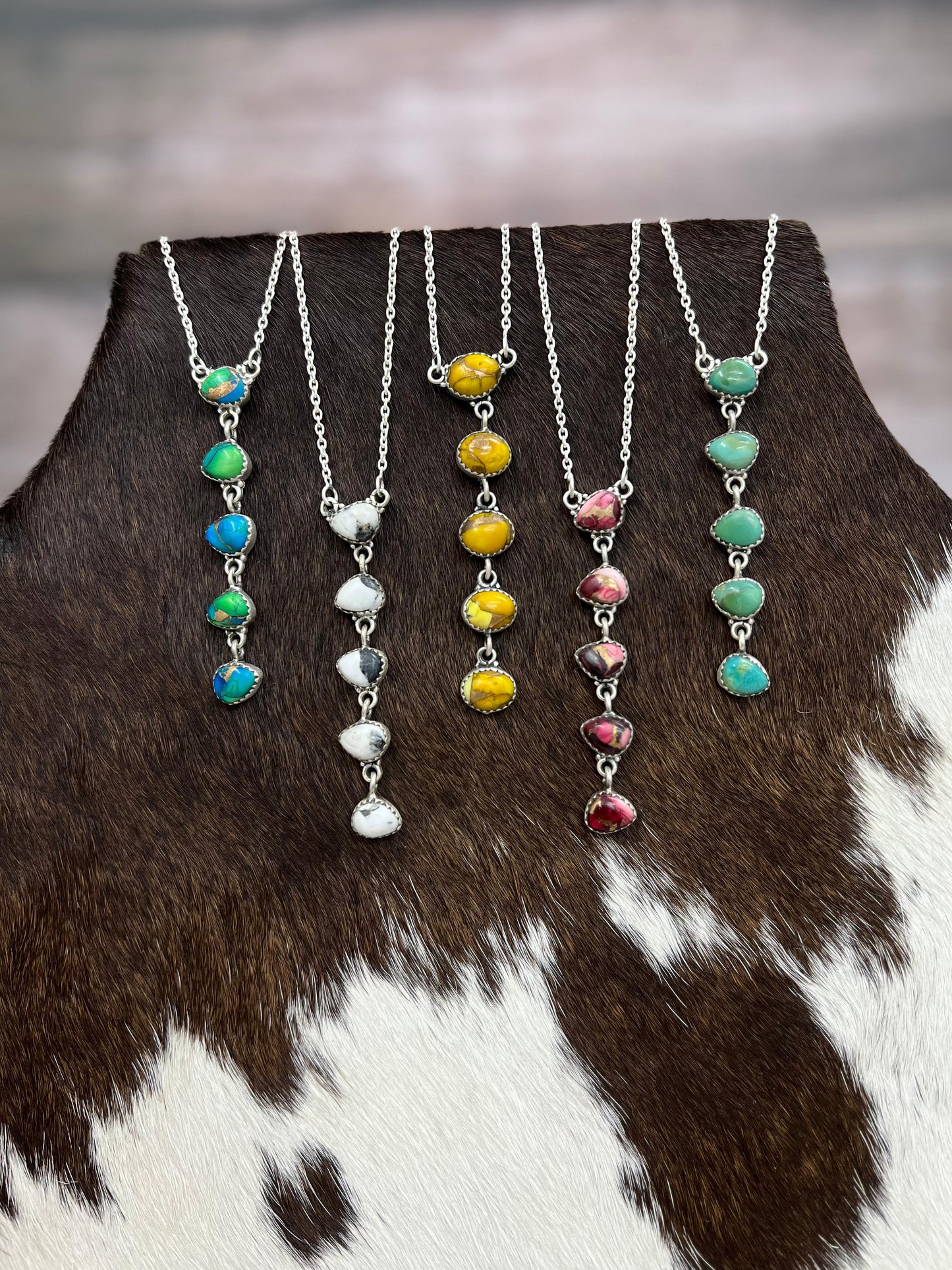 Handmade Sterling Silver Multi Stone Necklace, Signed Nizhoni (7)