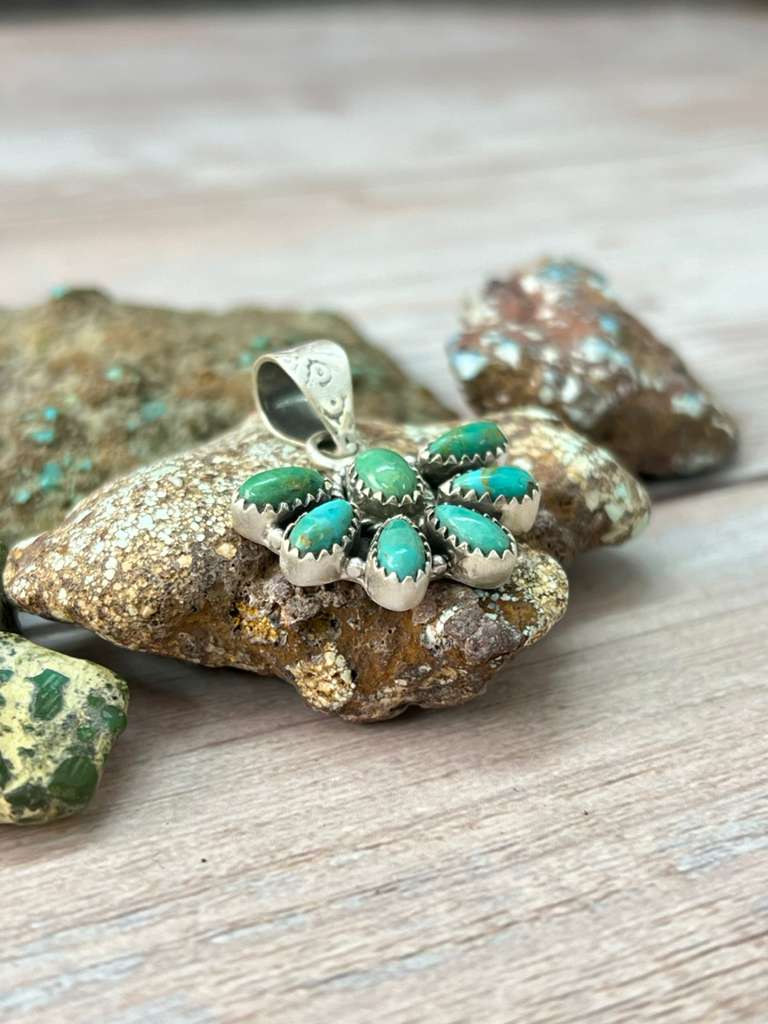 Handmade Sterling Silver Kingman Turquoise Pendant "Signed Nizhoni"
