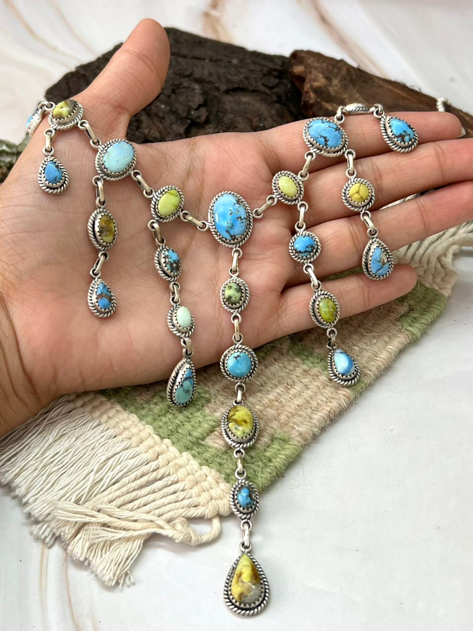 Handmade Sterling Silver Palomino with Golden Hills Turquoise Necklace "Signed Nizhoni"