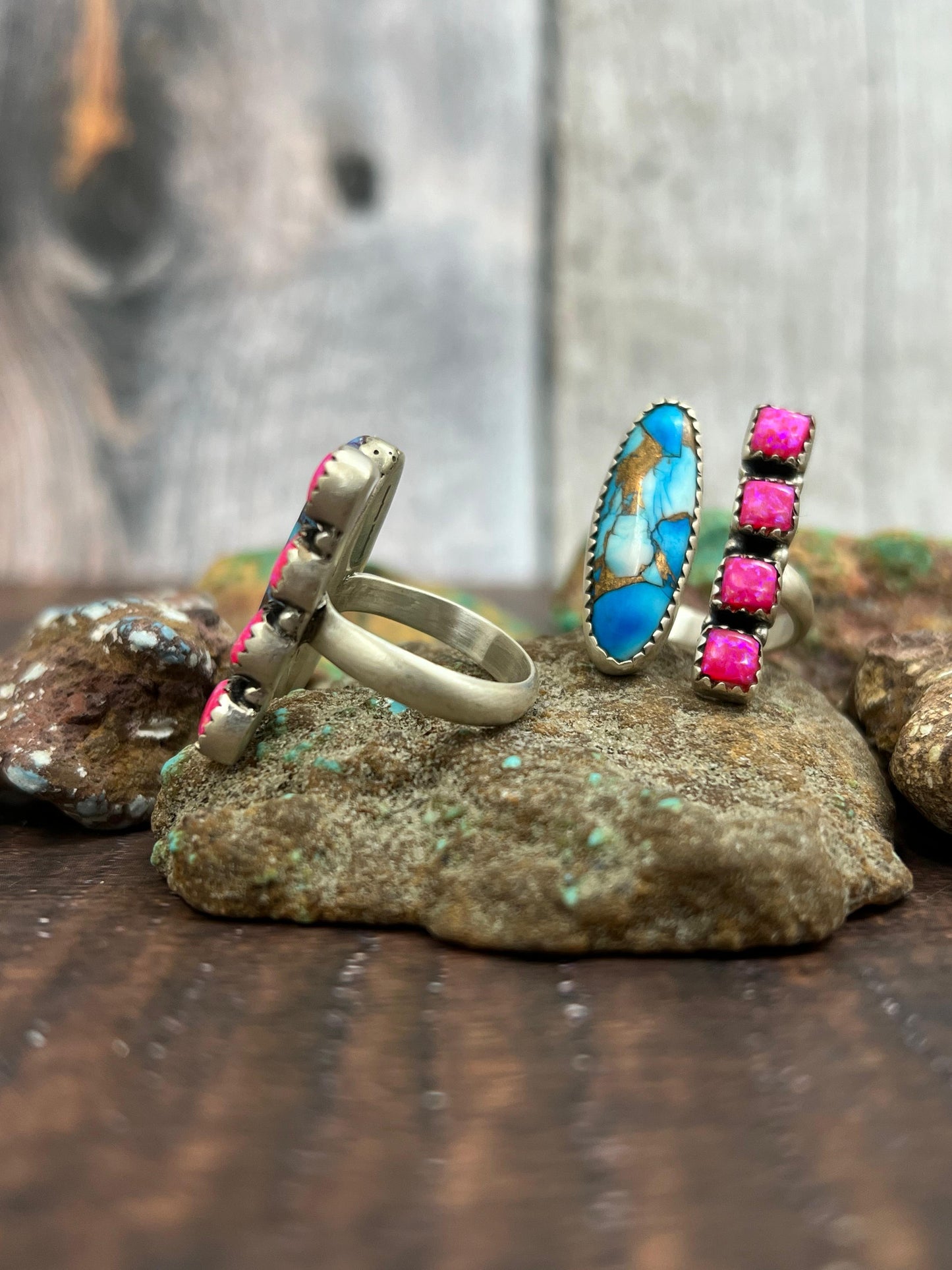 Handmade Sterling Silver Multistone Adjustable Ring with Signed Nizhoni