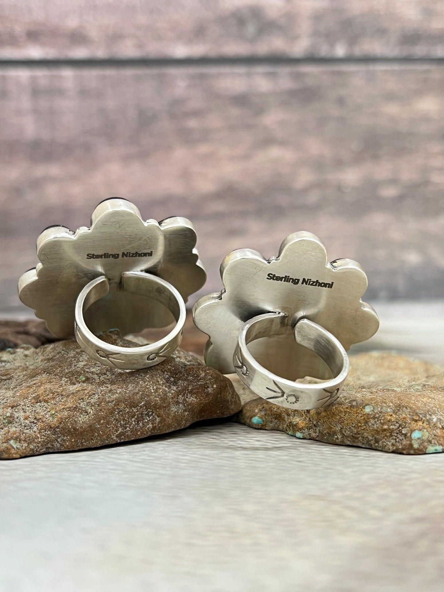 Handmade Sterling Silver Blackjack Turquoise Adjustable Ring Signed Nizhoni