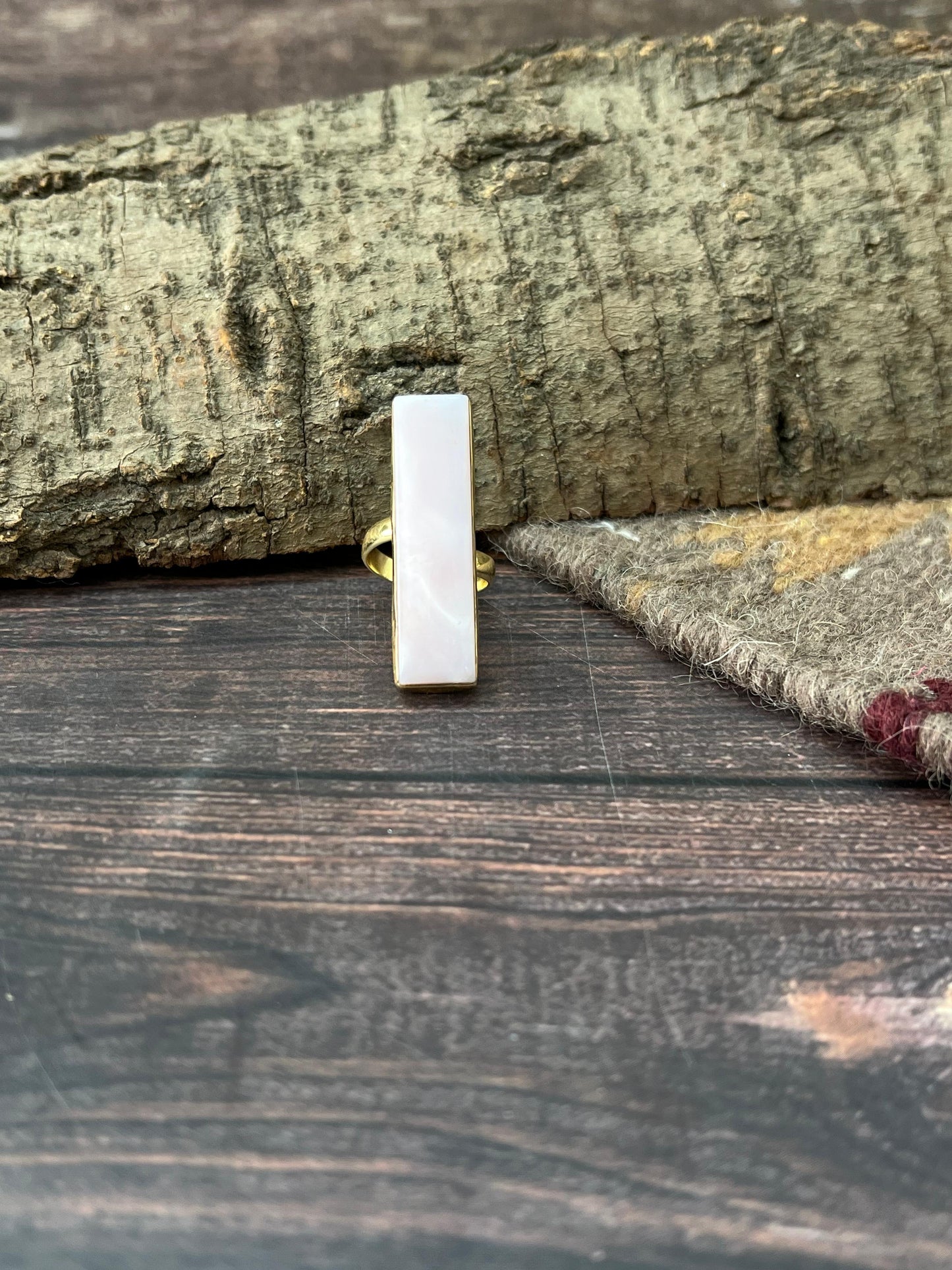 “The Golden Collection” Natural Pink Opal Adjustable Ring