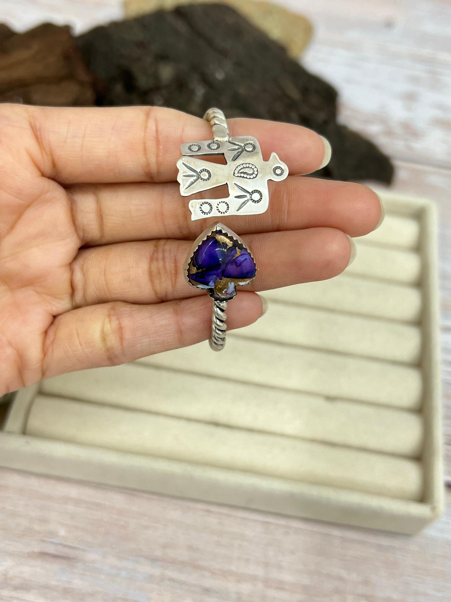 Handmade Sterling Silver Multi Stone Cuff Bracelet with Signed Nizhoni
