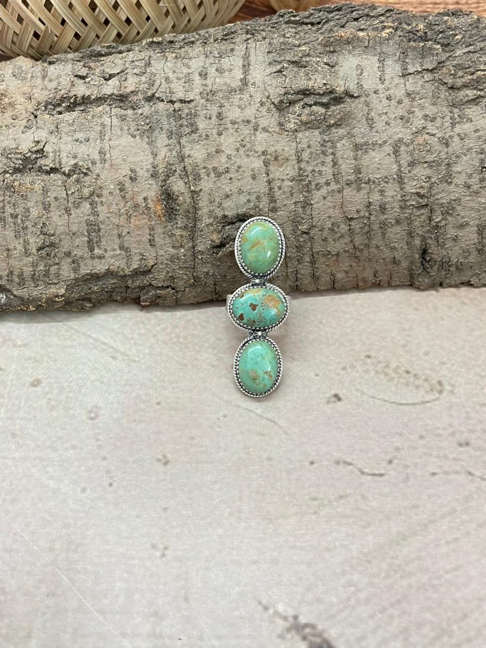 Handmade Sterling Silver Old Stock Royston Turquoise Adjustable Ring With Signed Nizhoni