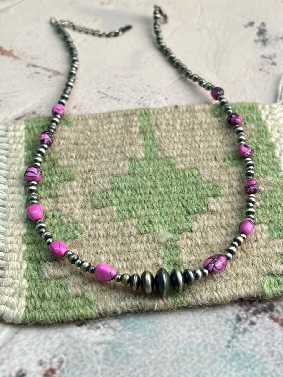 Handmade Sterling Silver Beaded Cherry Blossom Necklace 16” Plus Extender