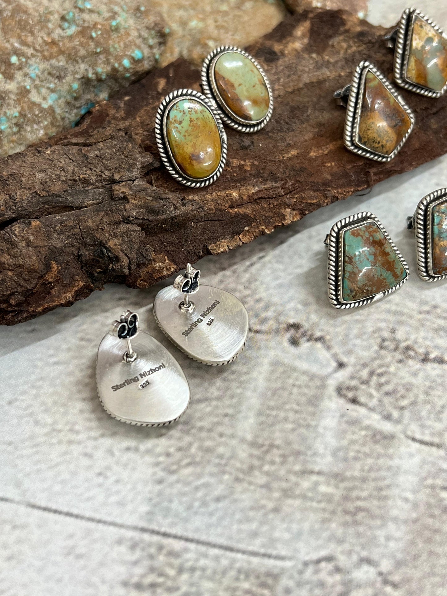 Handmade Sterling Silver Old Stock Royston Turquoise Post Studs with Signed Nizhoni