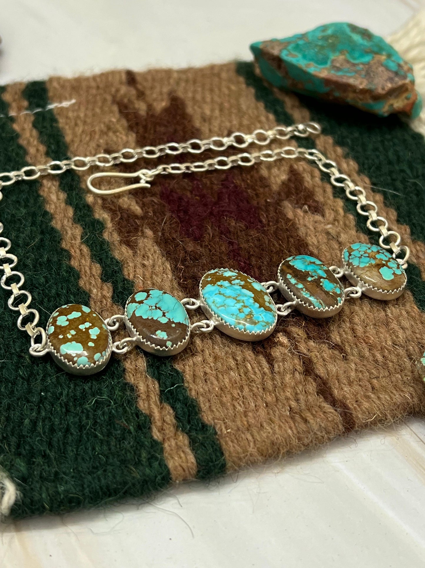 Handmade Sterling Silver Number 8 Turquoise Choker Necklace with Signed Nizhoni