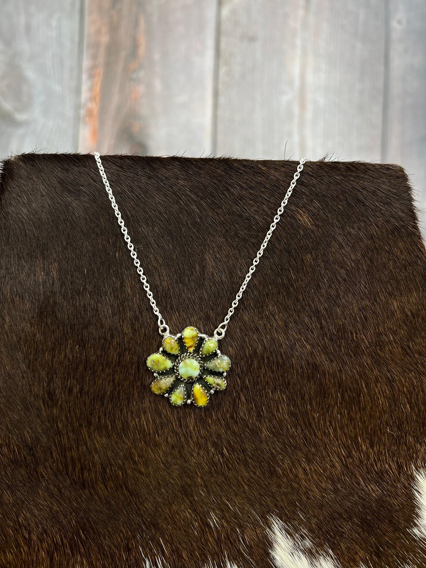 Handmade Sterling Silver Palomino Turquoise Necklace with Signed Nizhoni