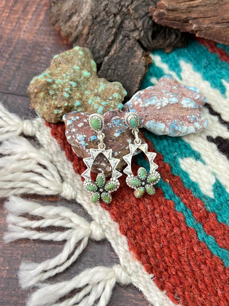 Handmade Sterling Silver Kingman Turquoise Post Earrings "Signed Nizhoni" (3)