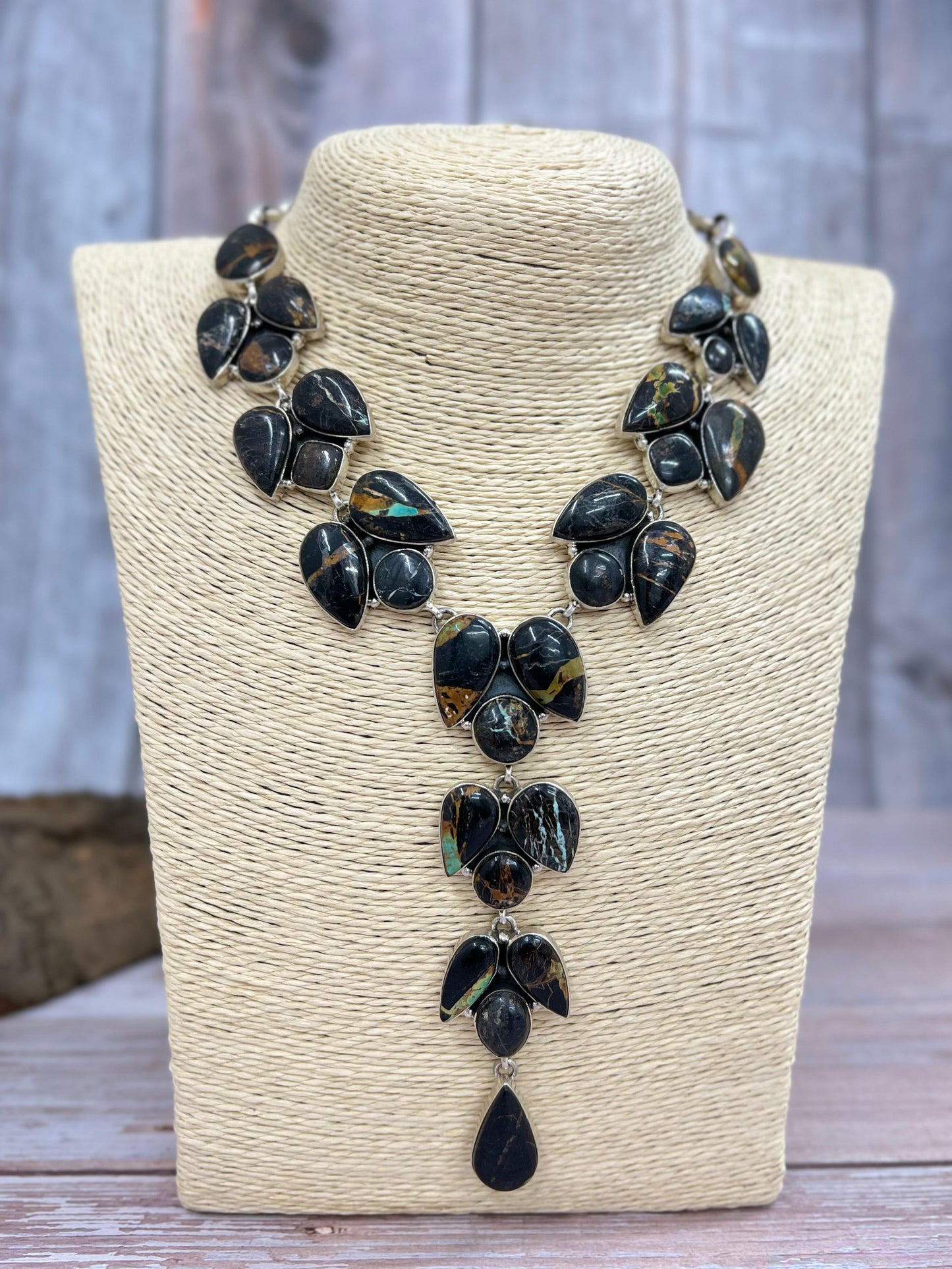 Handmade Sterling Silver Black Jack Necklace with Signed Nizhoni