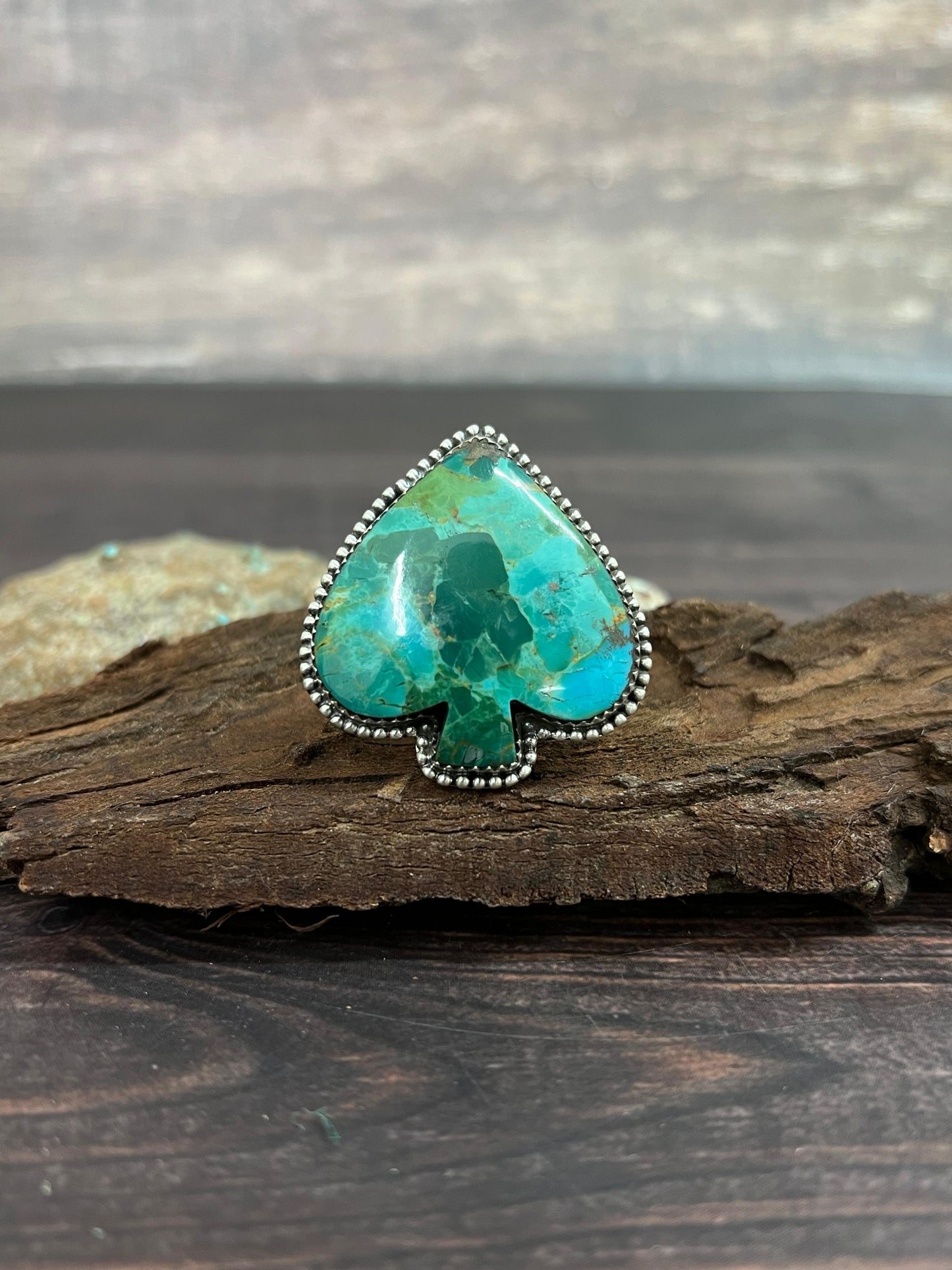 Handmade Sterling Silver Kingman Turquoise Adjustable Ring with Signed Nizhoni