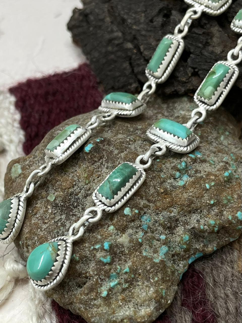 Handmade Sterling Silver Kingman Turquoise Post Dangle Earrings "Signed Nizhoni"