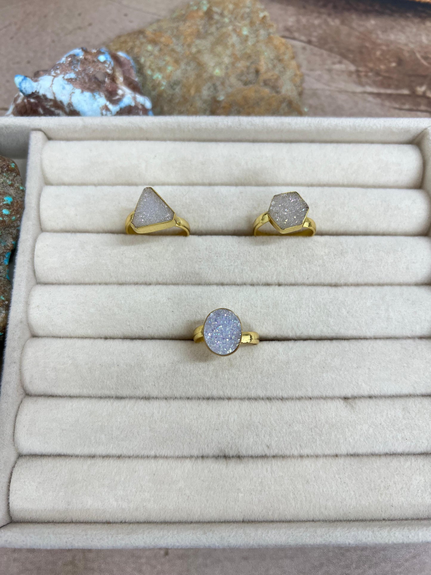 “The Boho Collection” Natural White Druzy Adjustable Ring