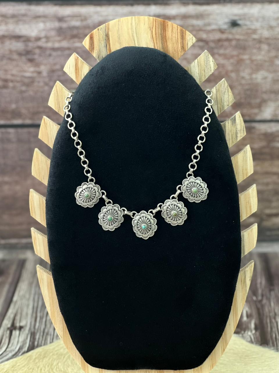 Handmade Sterling Silver Kingman Turquoise Choker Necklace "Signed Nizhoni"