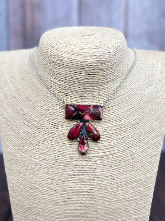 Handmade Sterling Silver Dahlia Rose Necklace with Signed Nizhoni