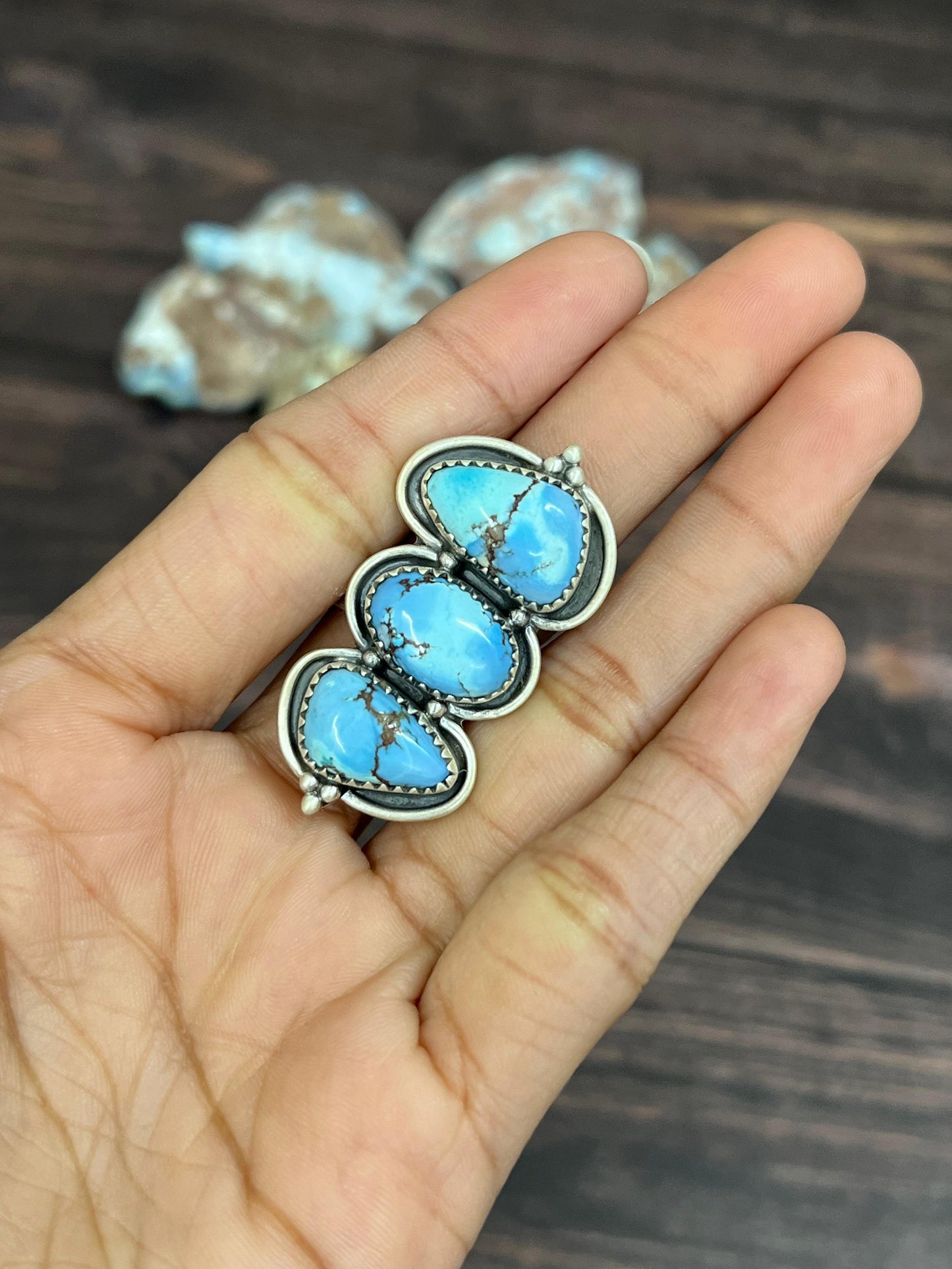 Handmade Sterling Silver Golden Hills Turquoise Adjustable Ring With Signed Nizhoni