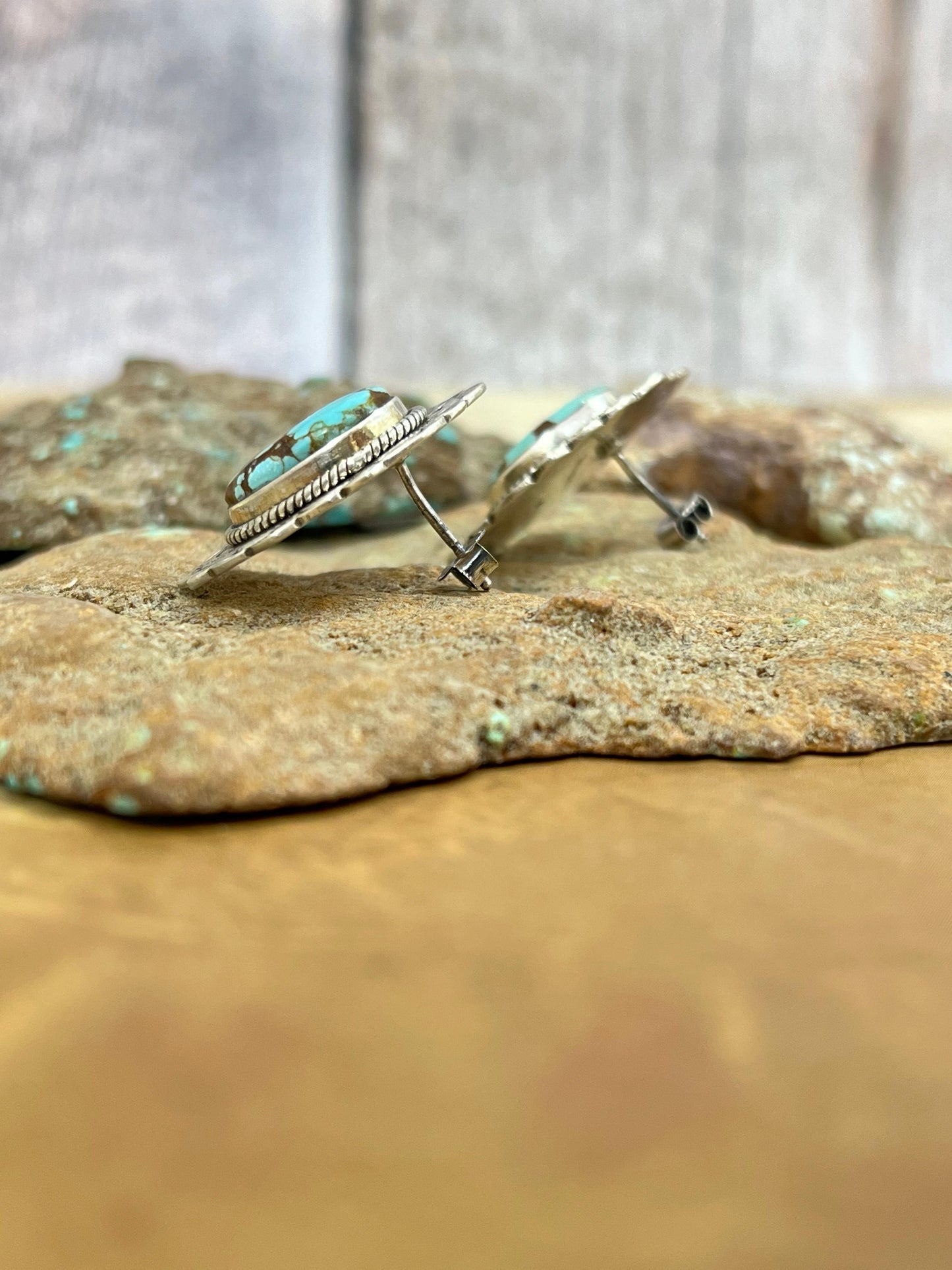 Handmade Sterling Silver Number 8 Turquoise Post Studs with Signed Nizhoni