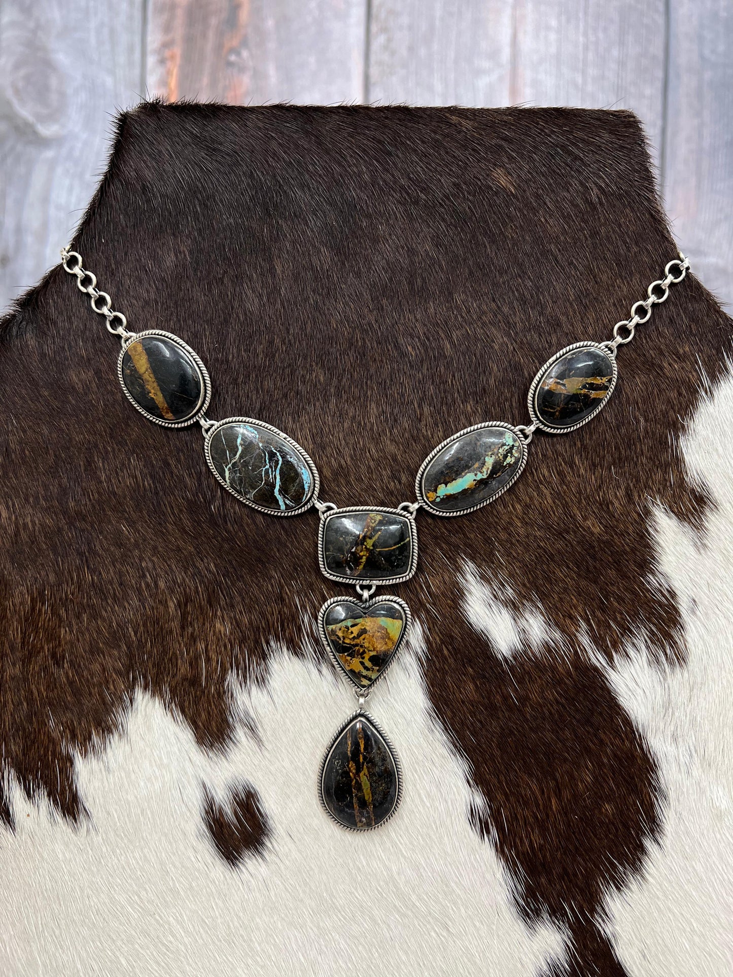 Handmade Sterling Silver Black Jack Necklace with Signed Nizhoni