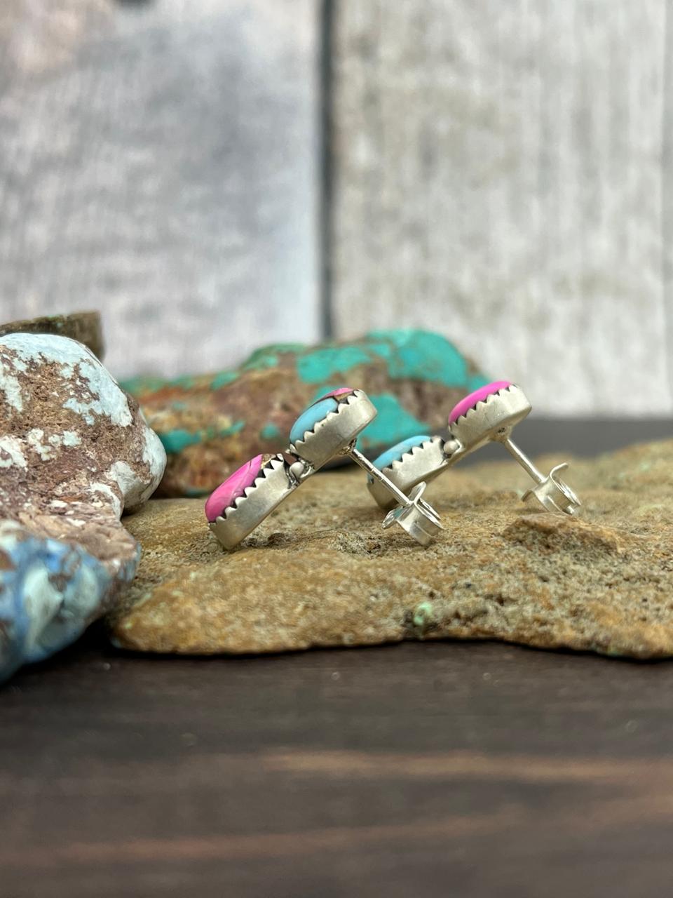 Handmade Sterling Silver Cotton Candy Studs with Signed Nizhoni