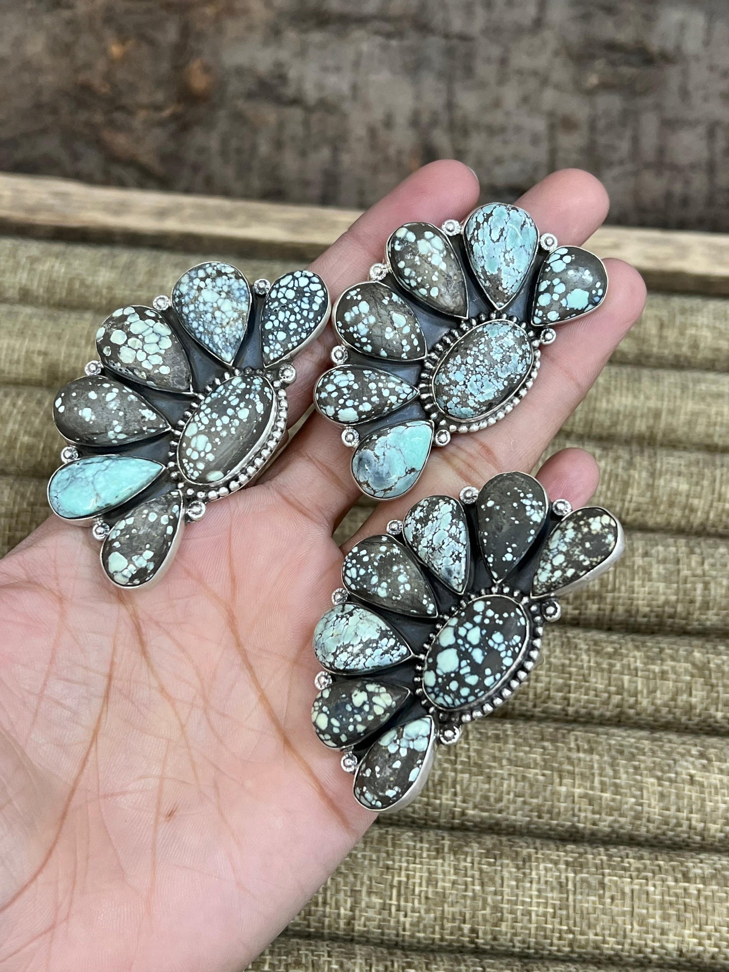 Handmade Sterling Silver Starfox Variscite Adjustable Half Cluster Ring Signed Nizhoni