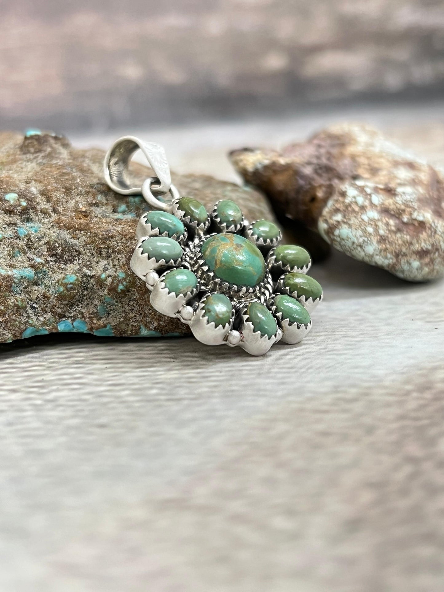 Handmade Sterling Silver Kingman Turquoise Pendant Signed Nizhoni