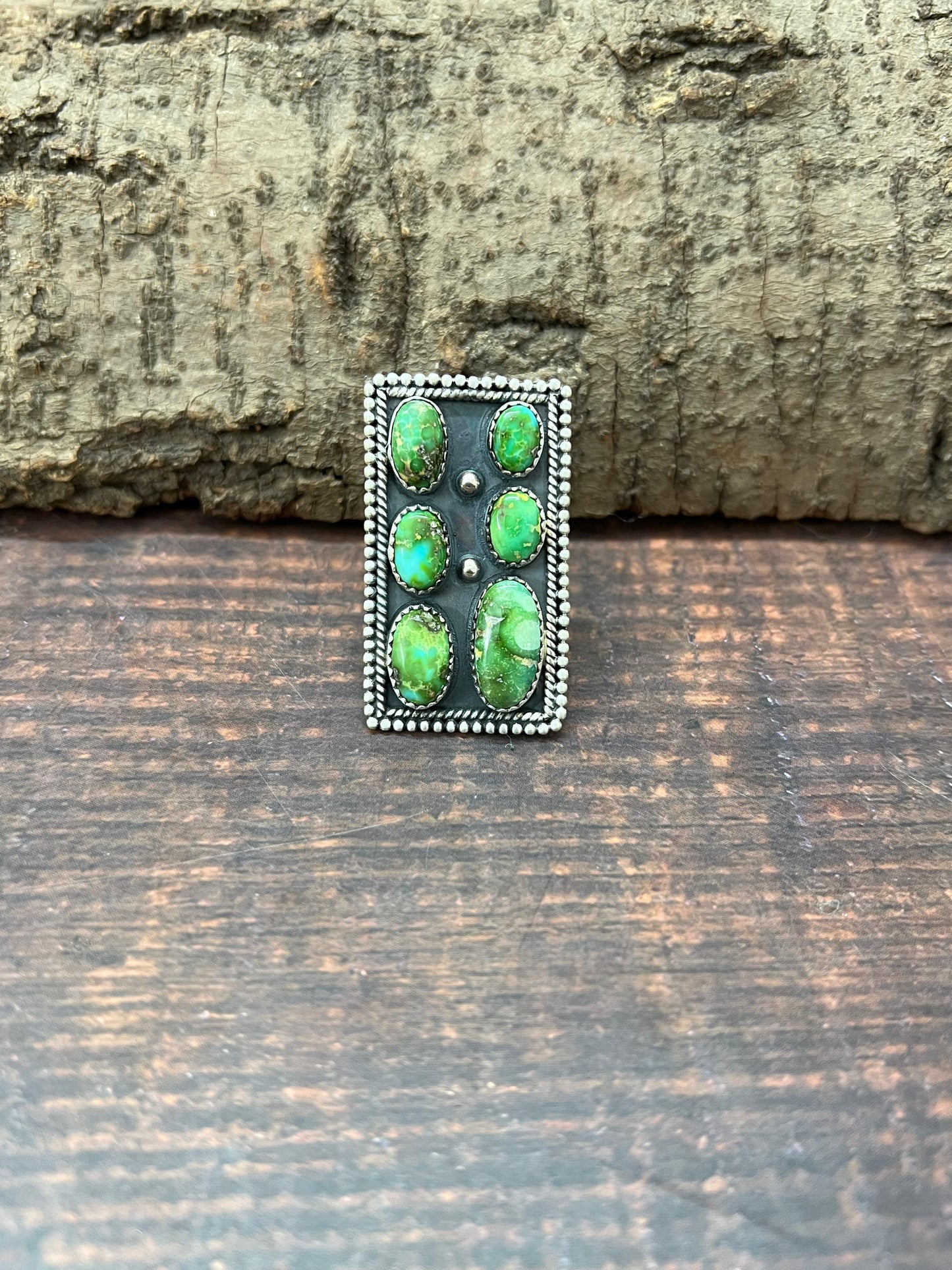 Handmade Sterling Silver Sonoran Mountain Turquoise Adjustable Ring with Signed Nizhoni (3)