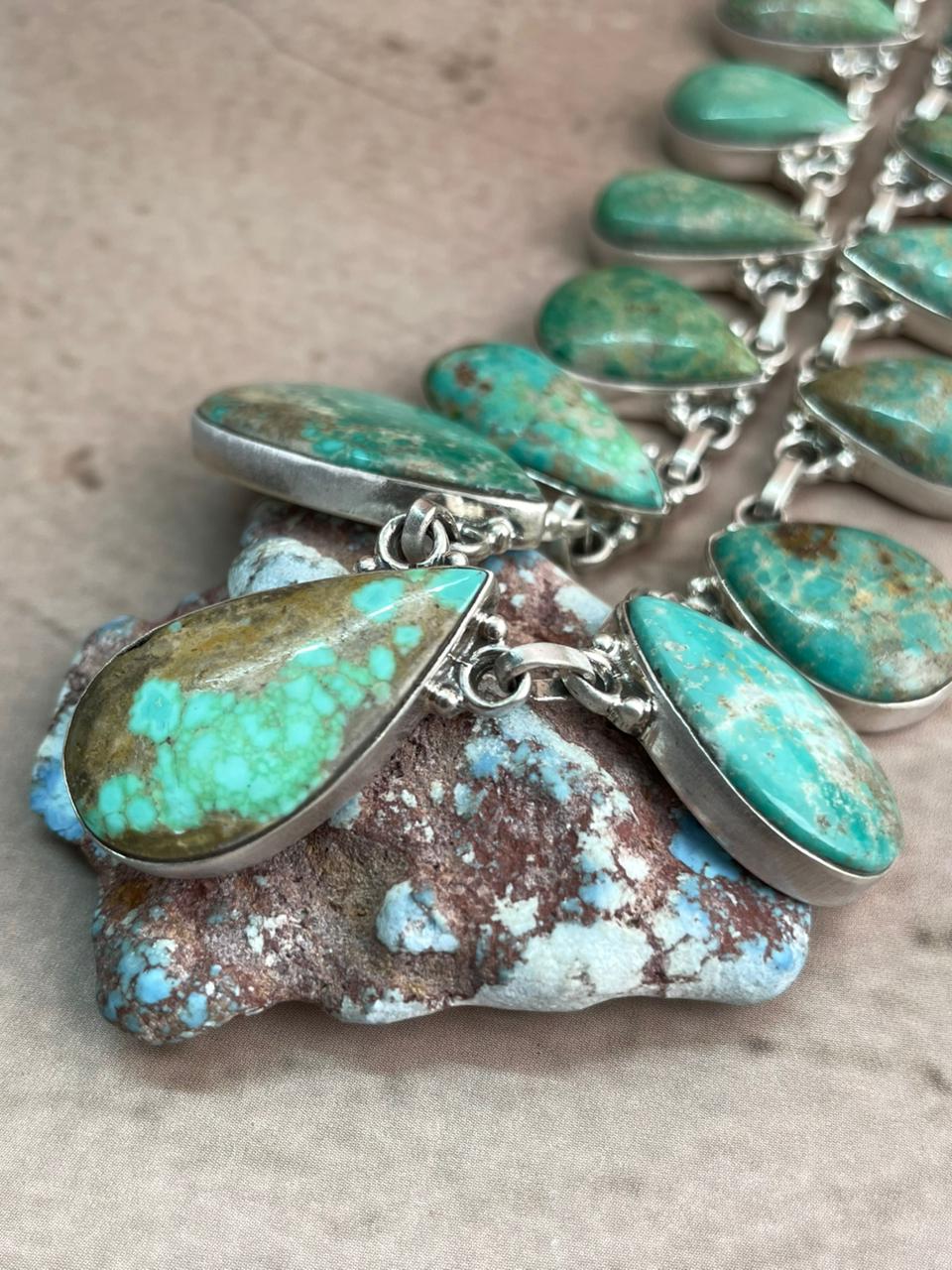 Handmade Sterling Silver Mantis Turquoise Necklace with Signed Nizhoni
