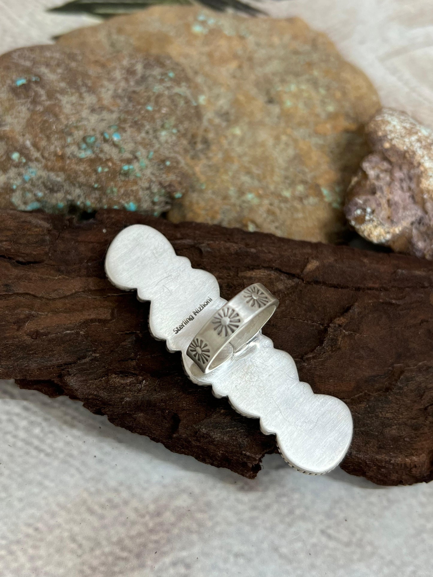 Handmade Sterling Silver Old Stock Royston Turquoise Adjustable Ring Signed Nizhoni