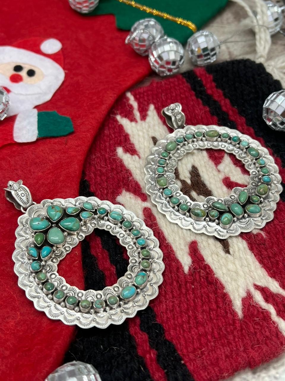 "Christmas Collection" Handmade Sterling Silver Kingman Turquoise Pendant " Signed Nizhoni"