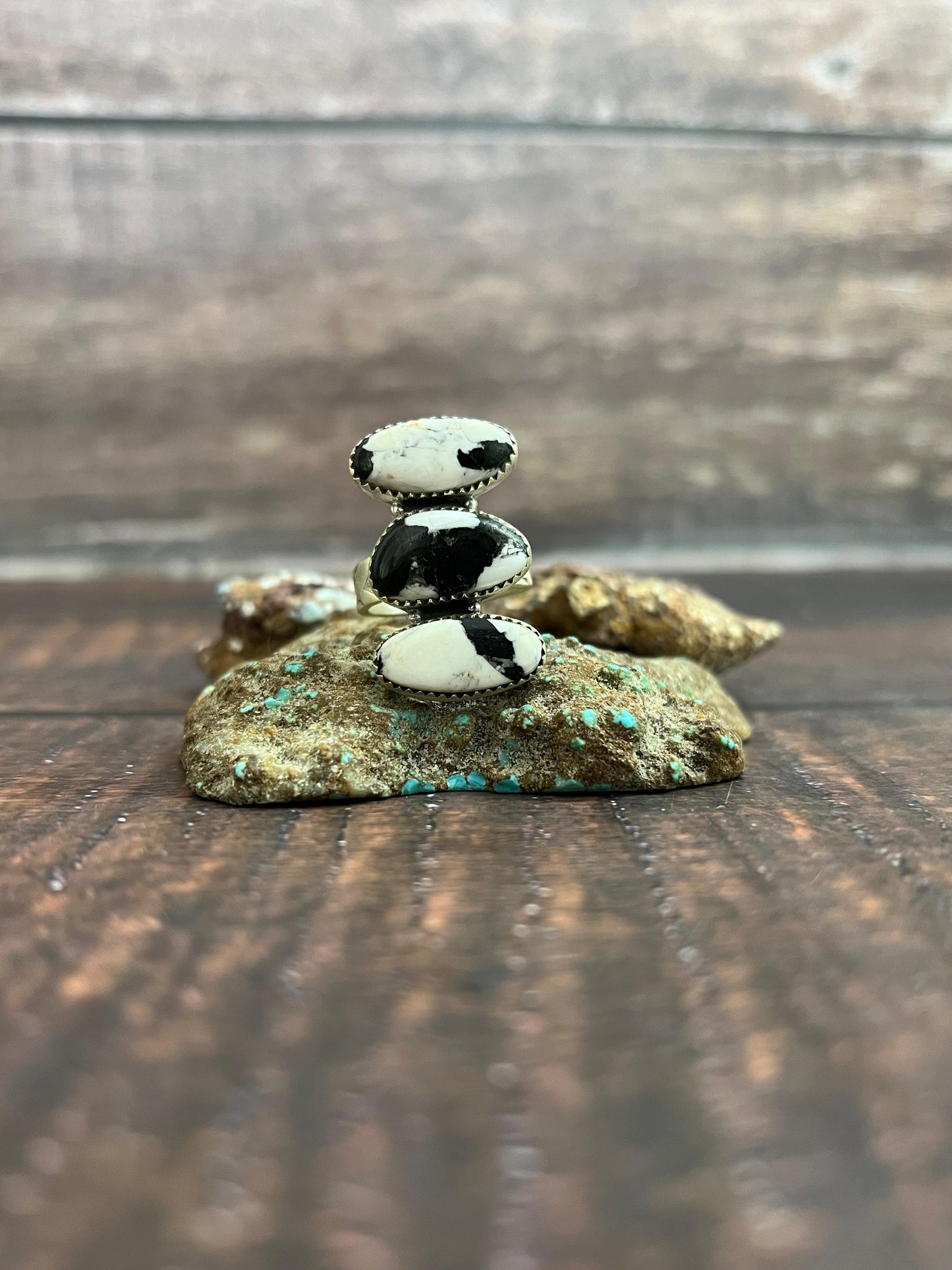 Handmade Sterling Silver White Buffalo Adjustable Ring, Signed Nizhoni