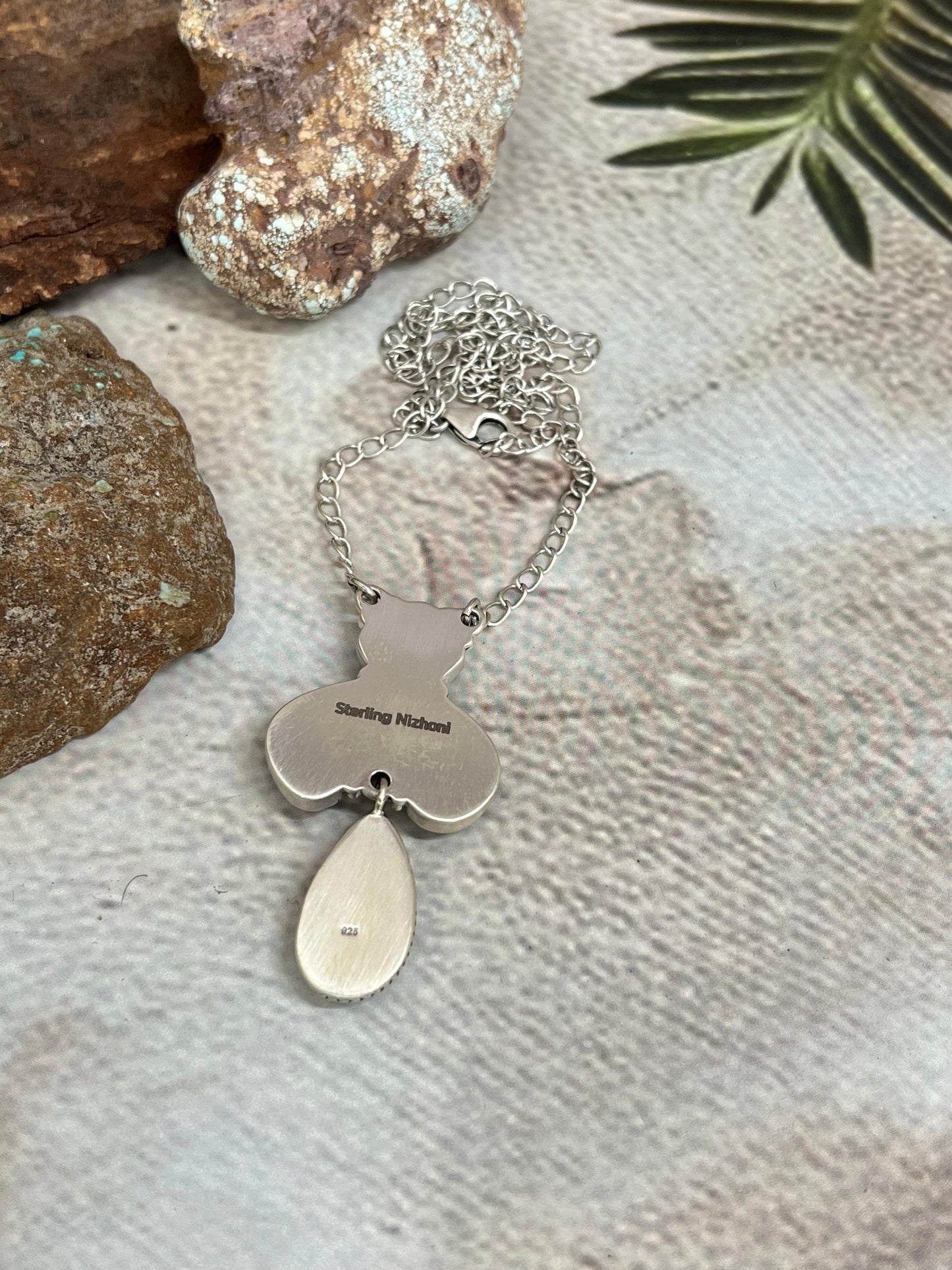 Handmade Sterling Silver Blackjack Turquoise Necklace Signed Nizhoni