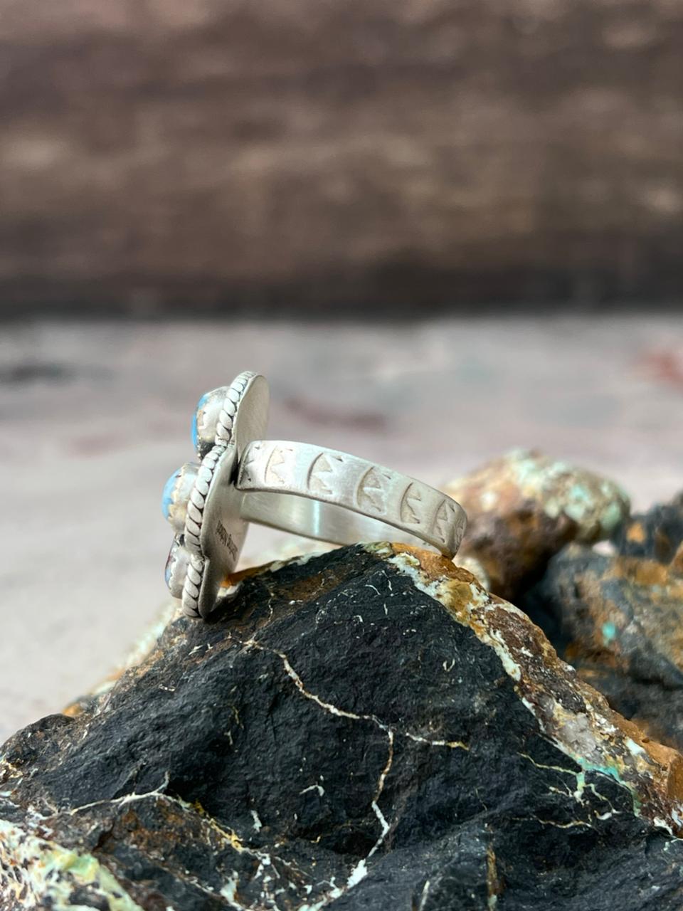 Handmade Sterling Silver Golden Hills Turquoise Adjustable Ring "Signed Nizhoni"