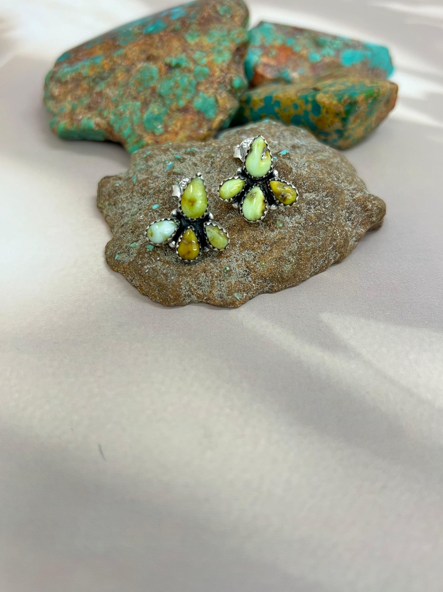Handmade Sterling Silver Palomino Turquoise Post Studs with Signed Nizhoni