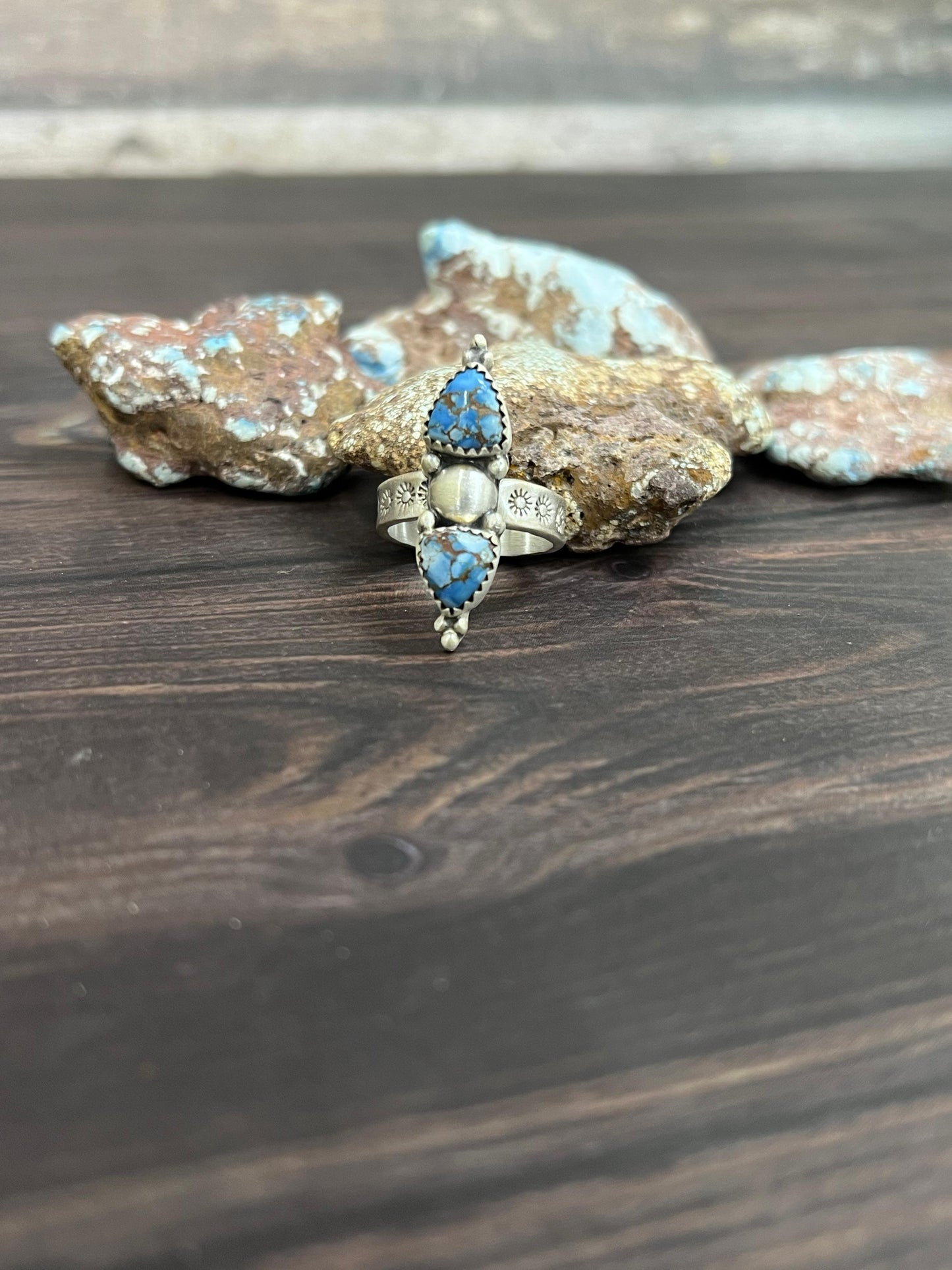 Handmade Sterling Silver with Golden Hills Turquoise Adjustable Ring With Signed Nizhoni