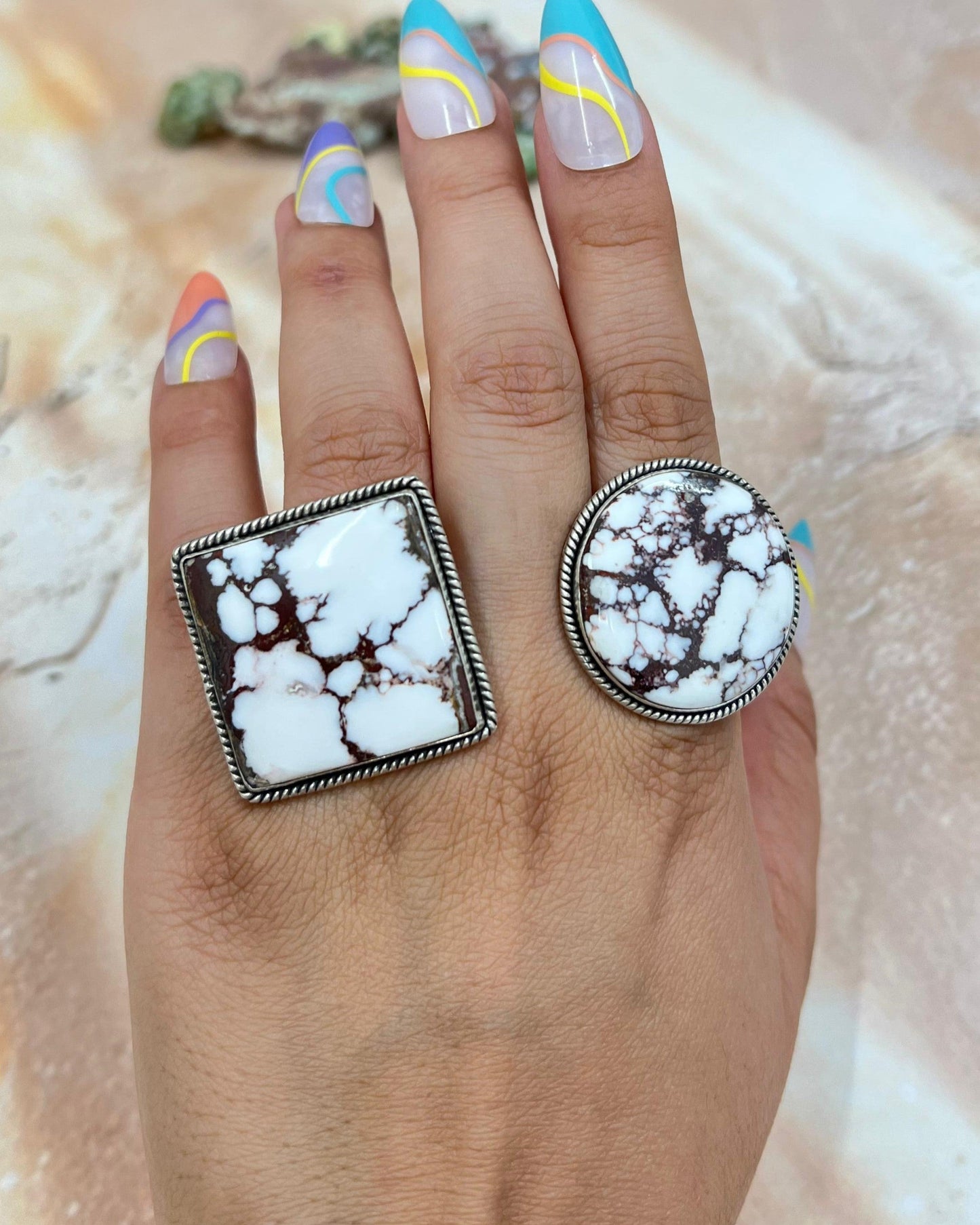 Handmade Sterling Silver Wild Horse Turquoise Adjustable lRing with Signed Nizhoni