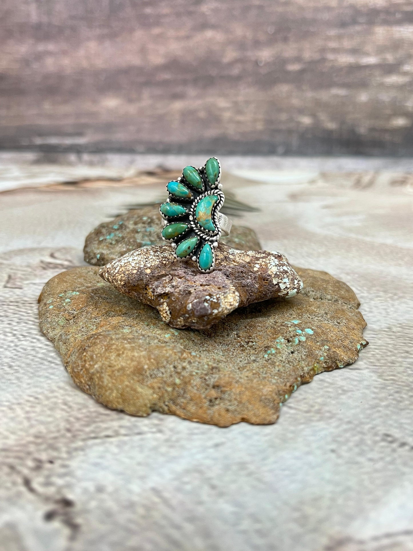 Handmade Sterling Silver Kingman Turquoise Adjustable Ring Signed Nizhoni (5)