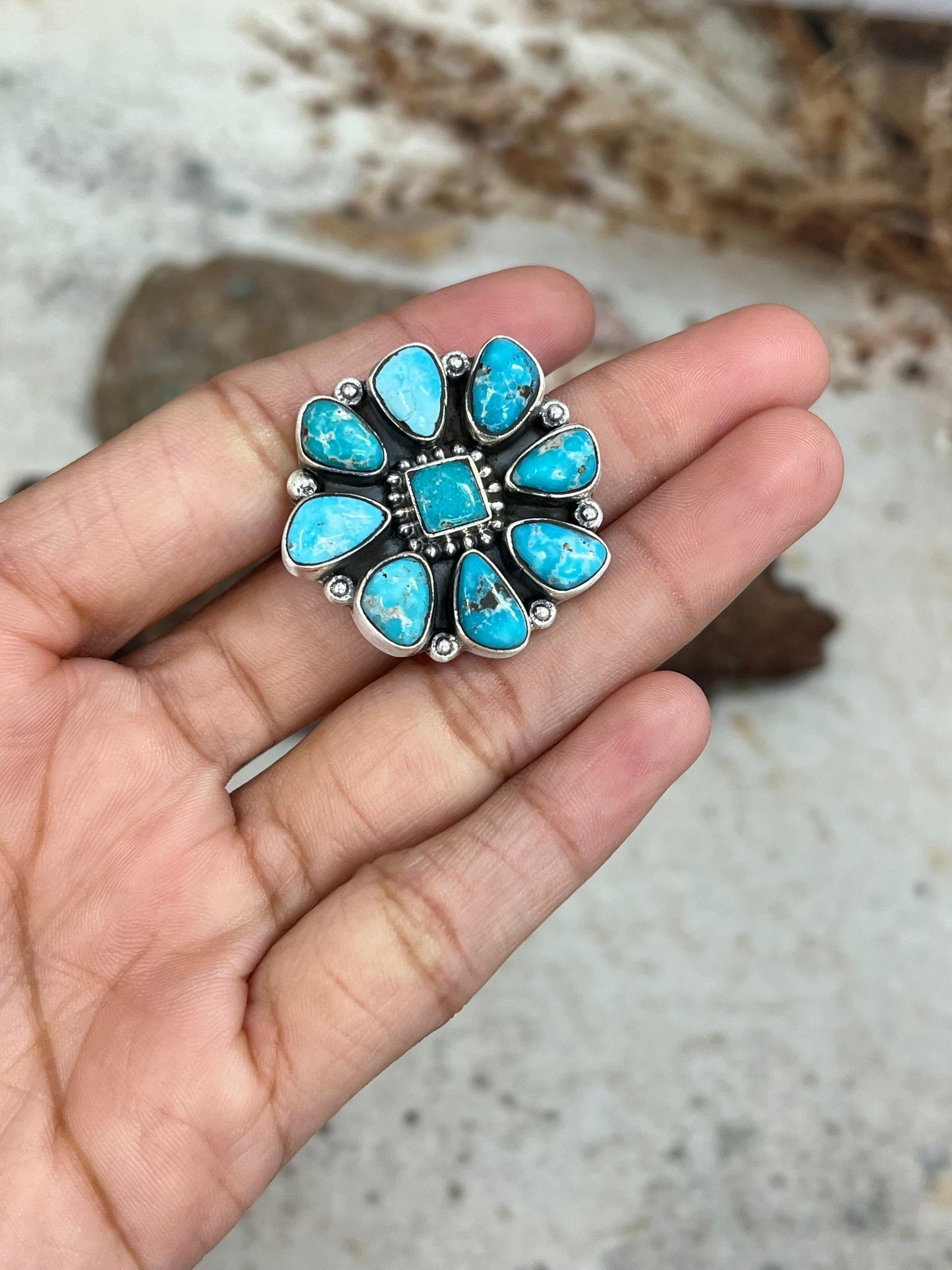Handmade Sterling Silver White Water Turquoise Adjustable Ring Signed Nizhoni