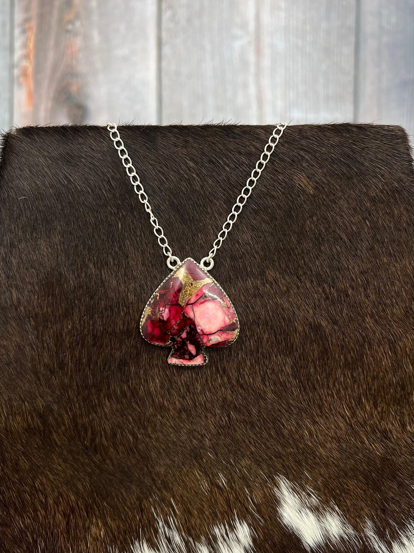 Handmade Sterling Silver Dahlia Rose Spade Necklace with Signed Nizhoni