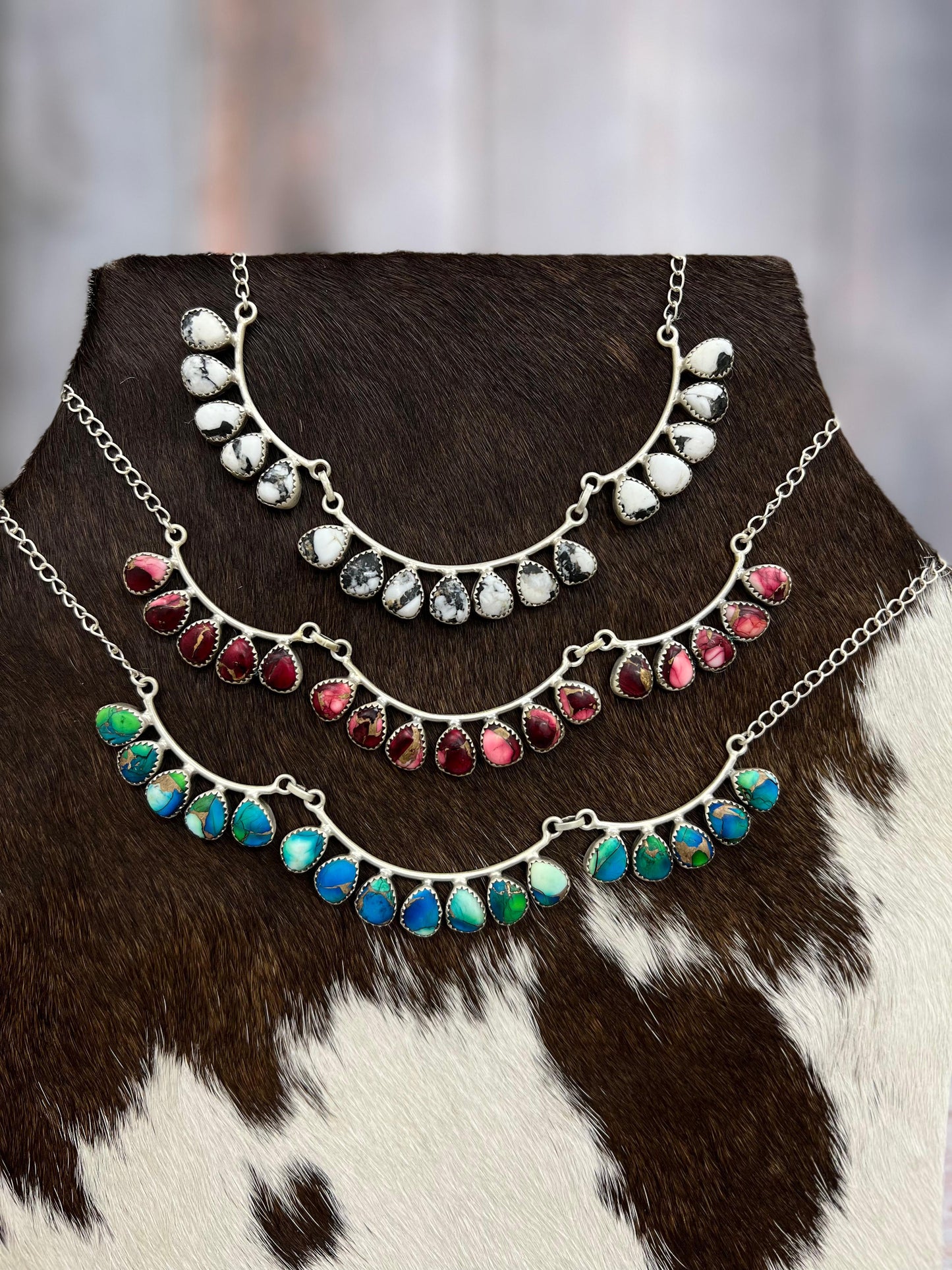 Handmade Sterling Silver Multi Stone Choker Necklace Signed Nizhoni