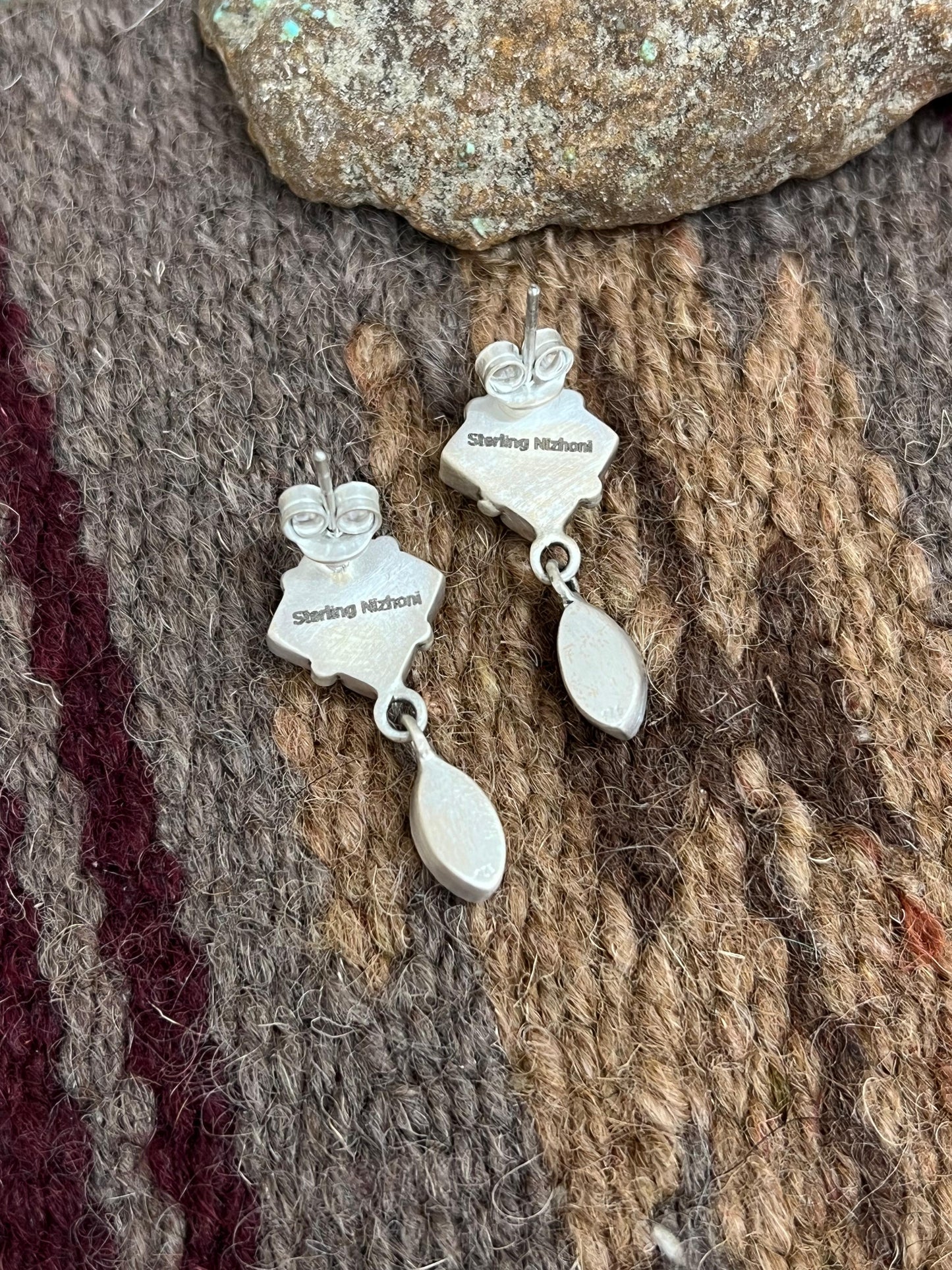 Christmas Collection Handmade Sterling Silver Coral with Peridot Post Dangle Earrings with Signed Nizhoni