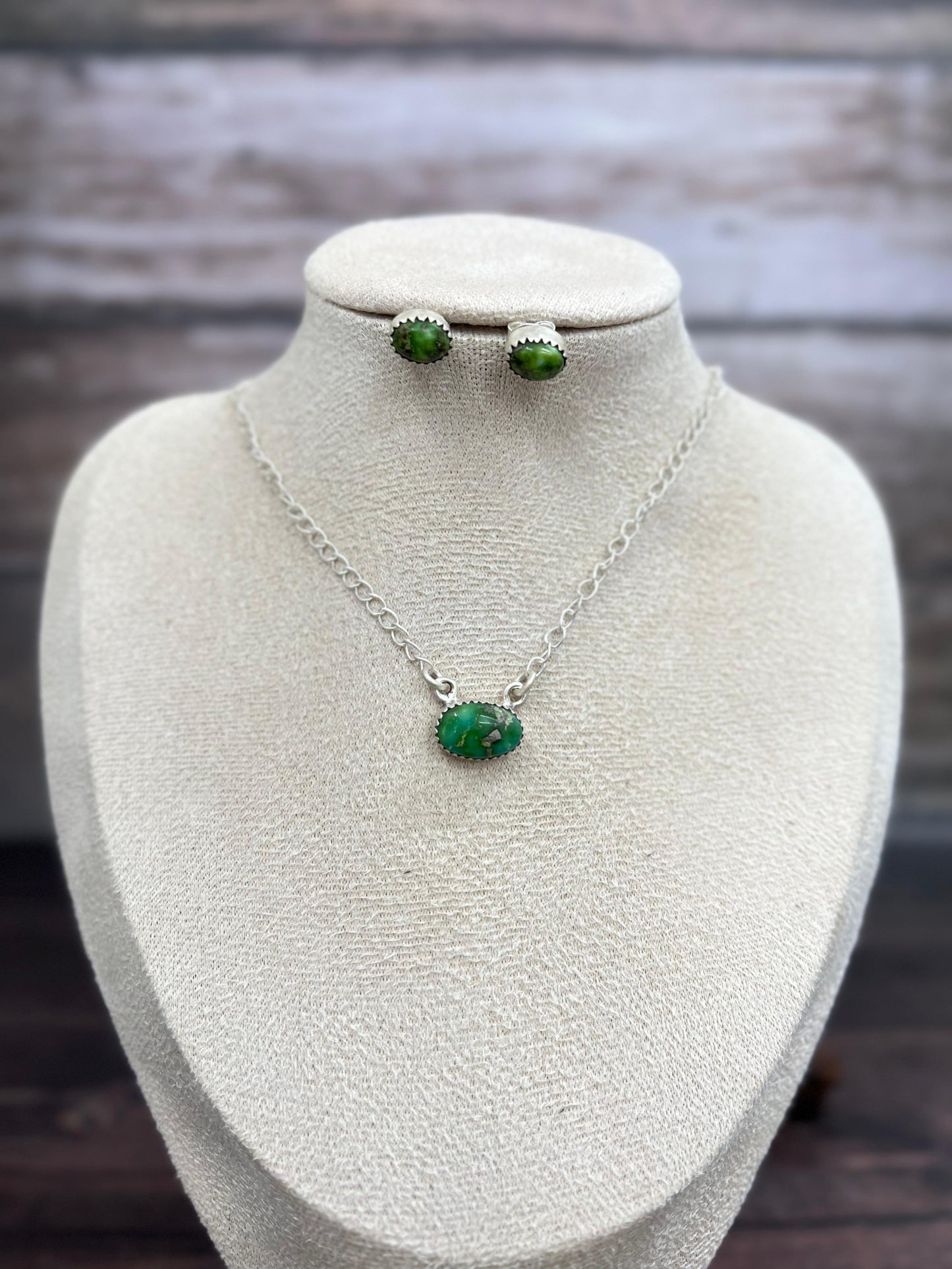 Handmade Sterling Silver Sonoran Mountain Turquoise Necklace Earrings Set with Signed Nizhoni